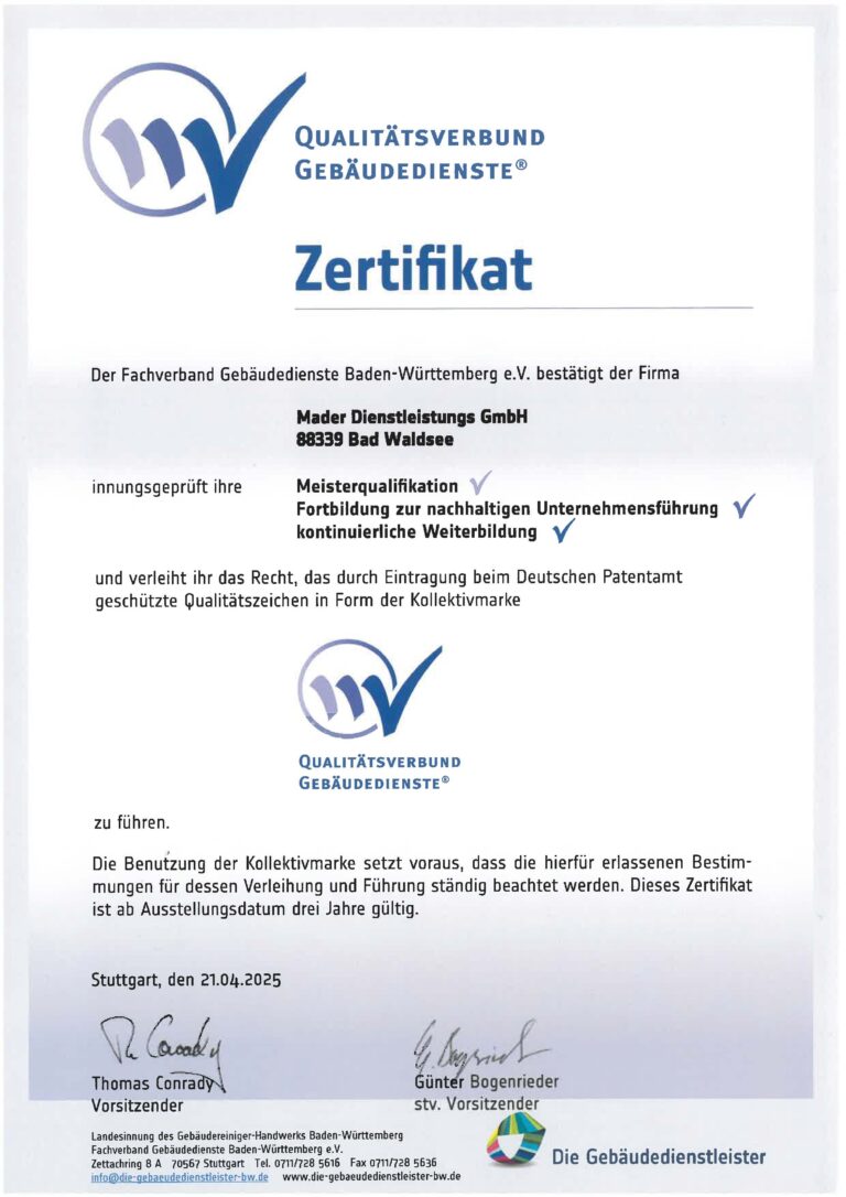 Eintragung beim Deutschen Patentamt geschützte Qualitätszeichen in Form der Kollektivmarke